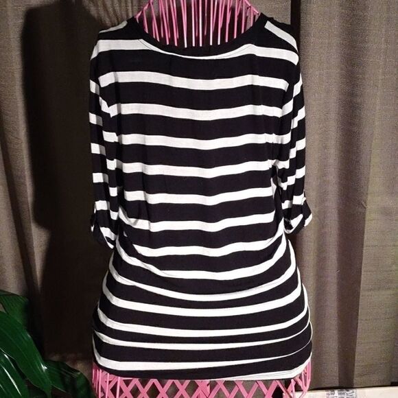 Pink Rose Black/wht. Striped Top - Picture 6 of 7